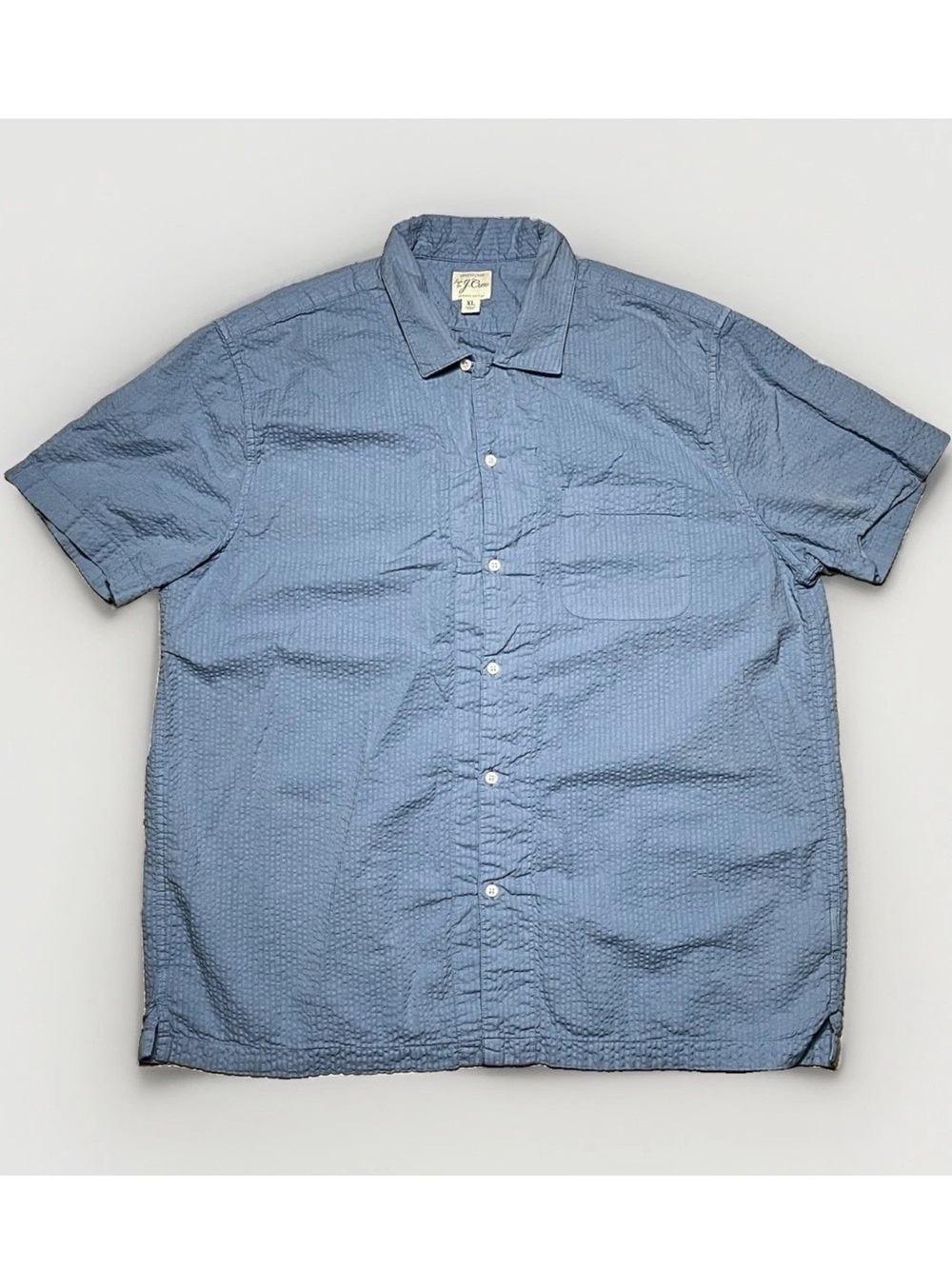 J Crew Shirt Mens Small ORGANIC Cotton Seersucker Preppy Summer Blue XL